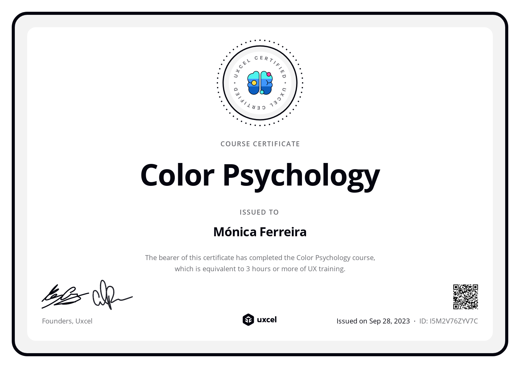 Mónica Ferreira's certificate